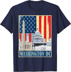 Retro Capitol Hill Washington DC American Flag 4th Of July T-Shirt - T-Shirt | Navy