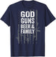 GOD GUNS BEER & FAMILY - USA Flag Drinking Gift - ON BACK T-Shirt - T-Shirt | Navy