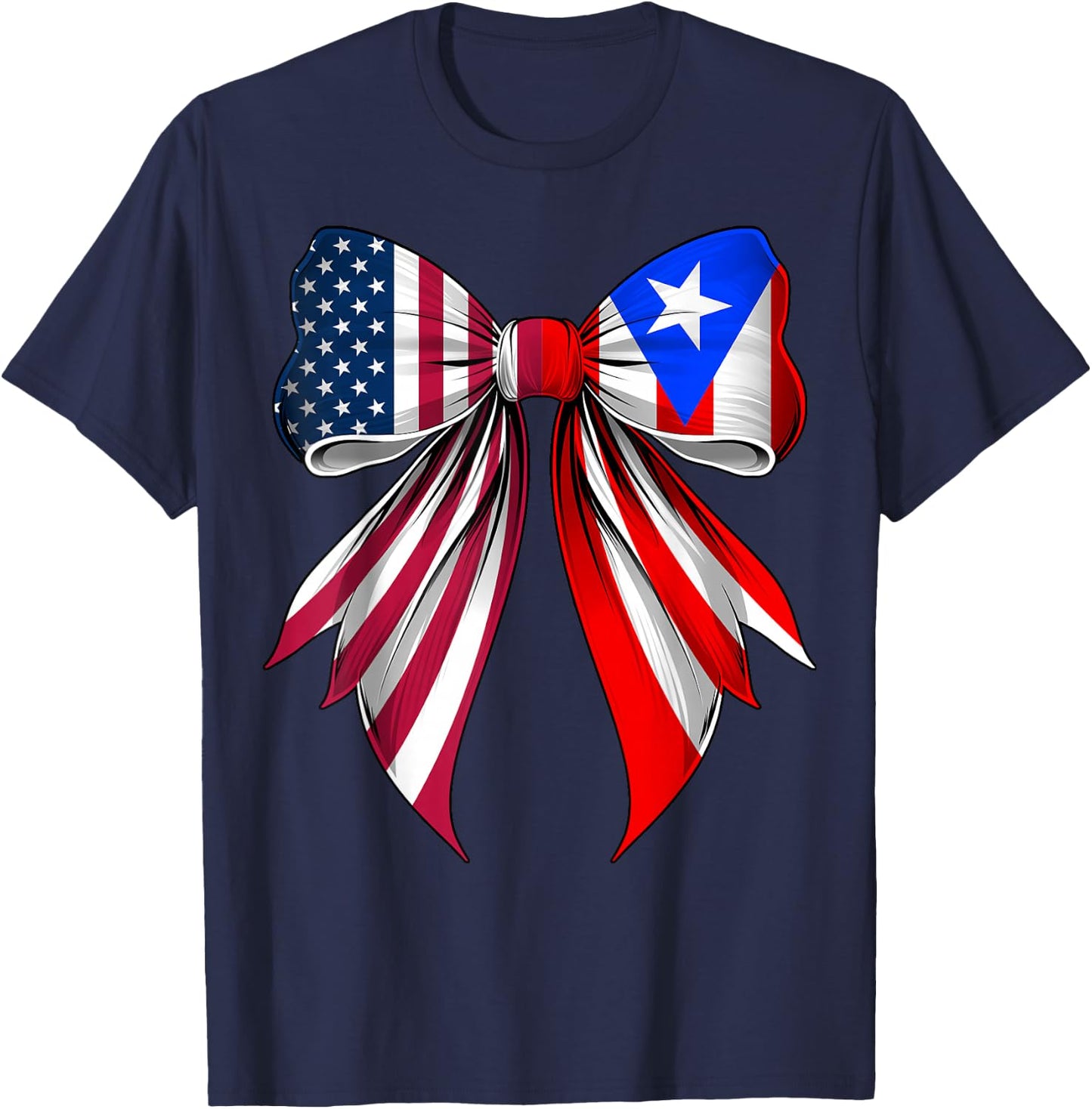 Coquette Bow Puerto Rico Roots Puerto Rican Pride US Flag T-Shirt - T-Shirt | Navy