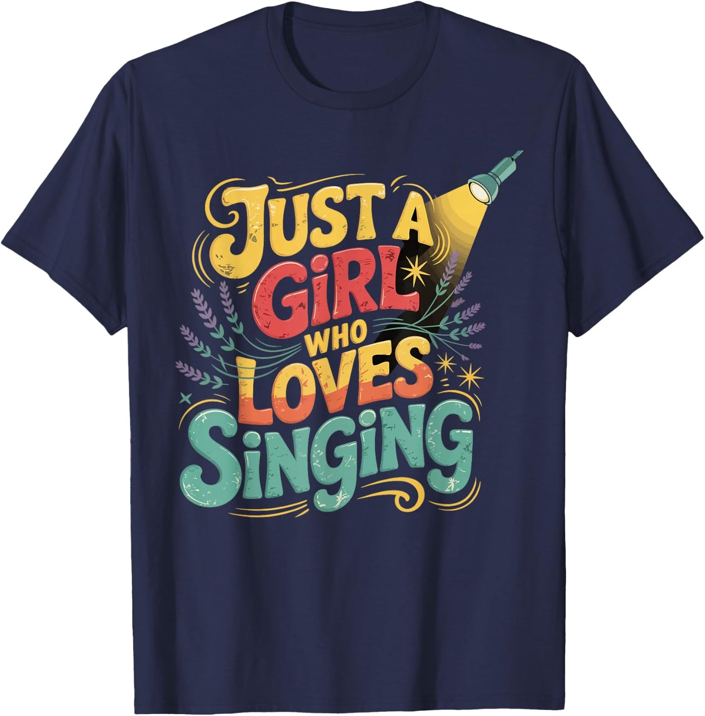 Just a Girl Who Loves Singing Vintage Music Gifts T-Shirt - T-Shirt | Navy