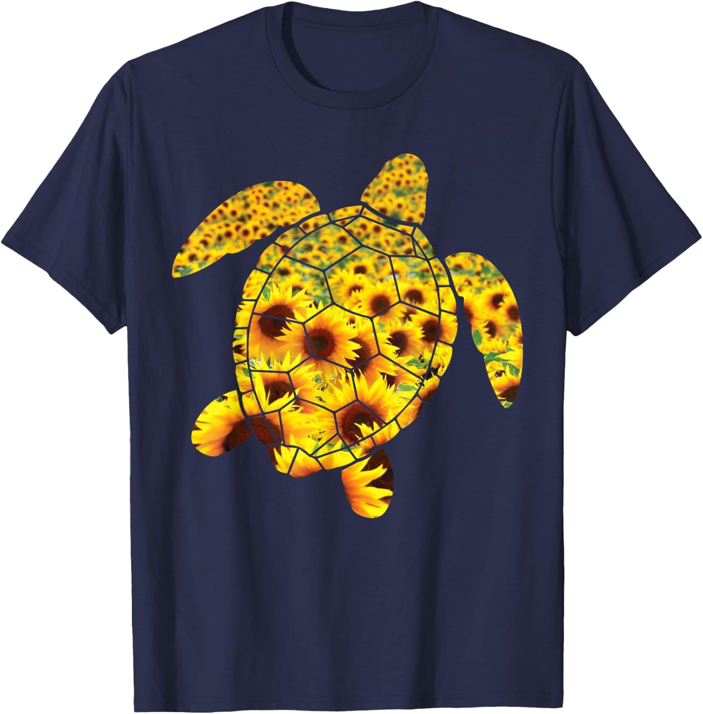 Sunflower Sea Turtle Family Members Beautiful Flower Summer Men Women Kids T-Shirt - T-Shirt | Navy