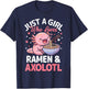 Kawaii Axolotl Lover Just a Girl Who Loves Ramen and Axolotl T-Shirt - T-Shirt | Navy