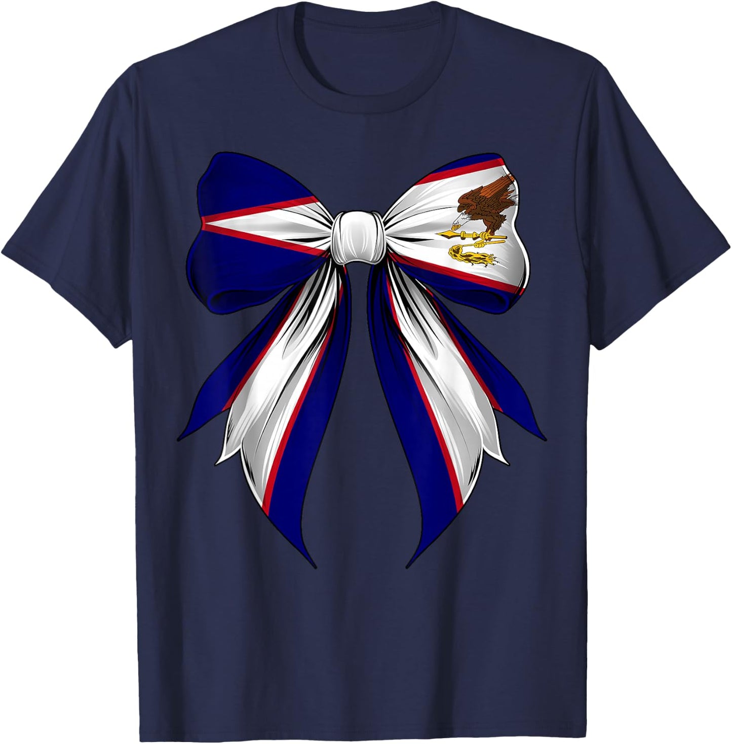 American Samoa Flag American Samoan Pride Coquette Ribbon T-Shirt - T-Shirt | Navy