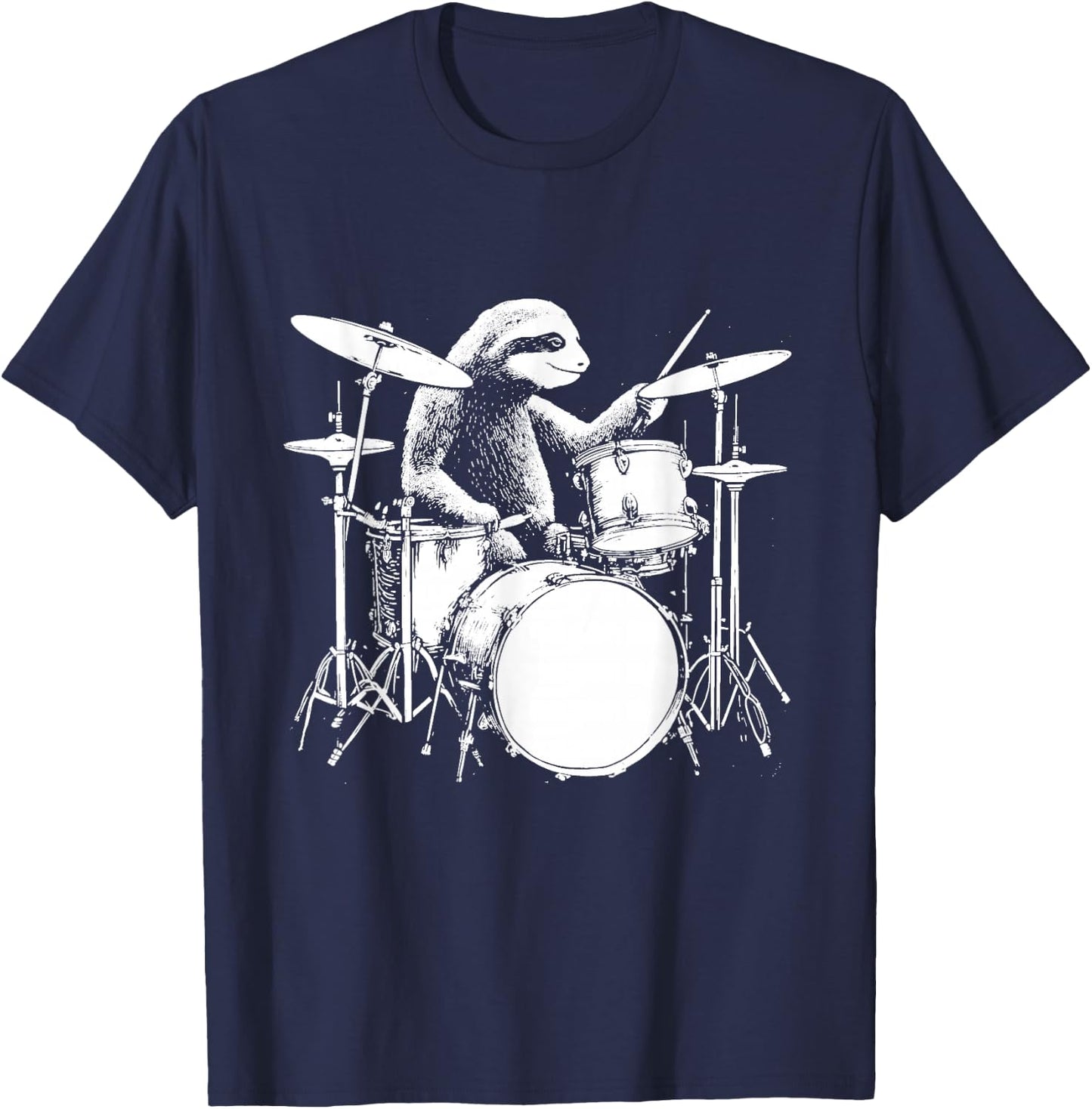 Sloth Plays Drums Funny Drumming Animal Drummer T-Shirt - T-Shirt | Navy