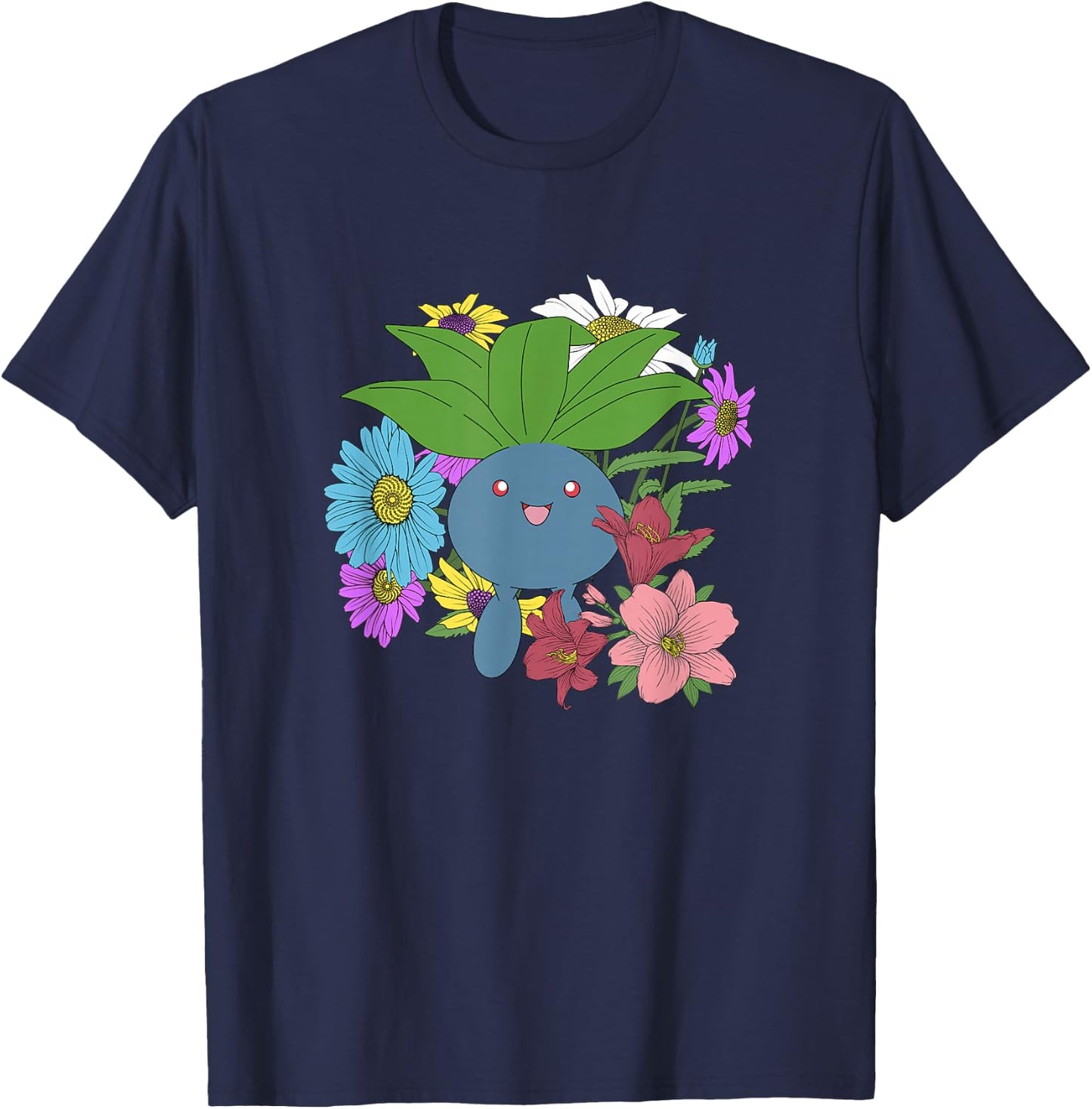 Pokémon Cute Oddish Among The Flowers Portrait T-Shirt - T-Shirt | Navy