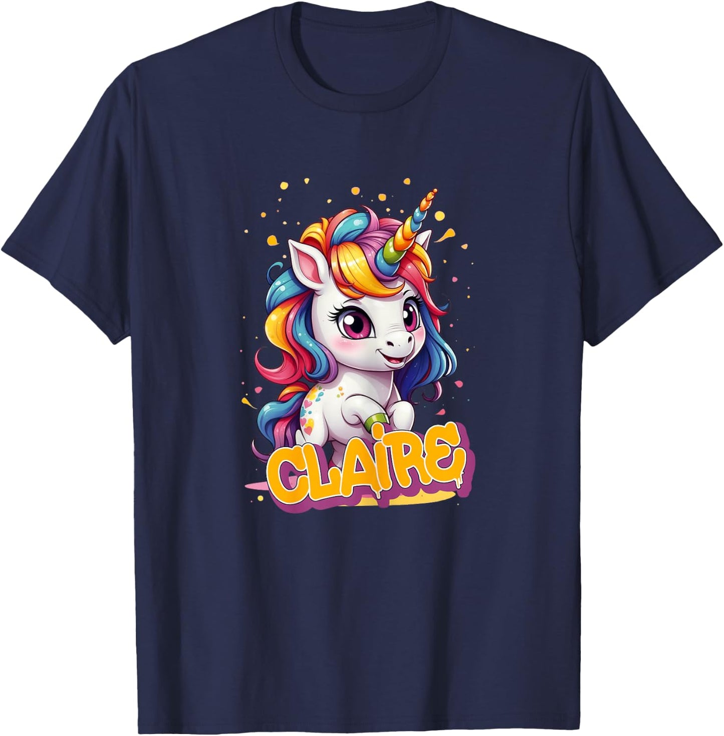 CLAIRE - Adorable girl name with beautiful Unicorn T-Shirt - T-Shirt | Navy