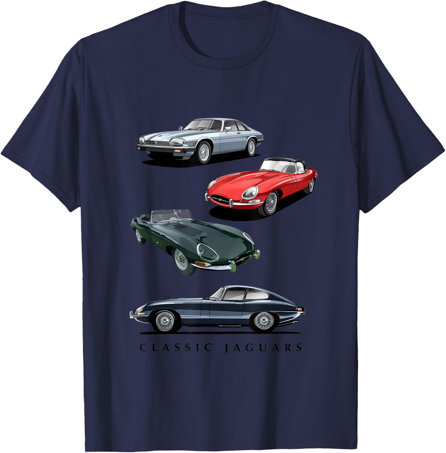 British Sports Cars - Classic Jaguars T-Shirt - T-Shirt | Navy