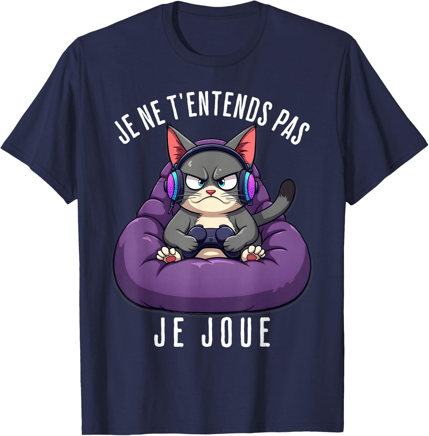 Funny Cat Gamer Funny Man Boy , Black, S T-Shirt - T-Shirt | Navy