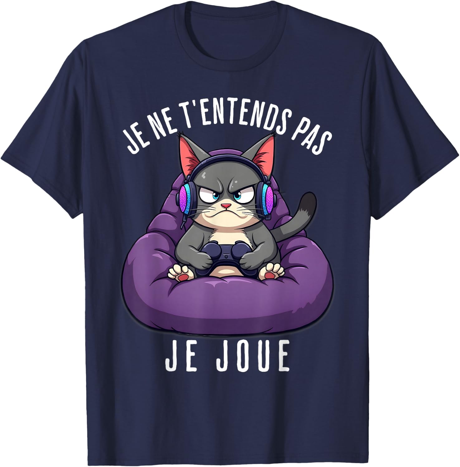 Funny Cat Gamer Funny Man Boy , Black, S T-Shirt - T-Shirt | Navy