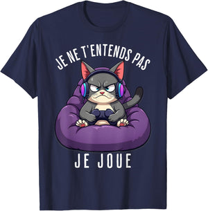 Funny Cat Gamer Funny Man Boy , Black, S T-Shirt - T-Shirt | Navy