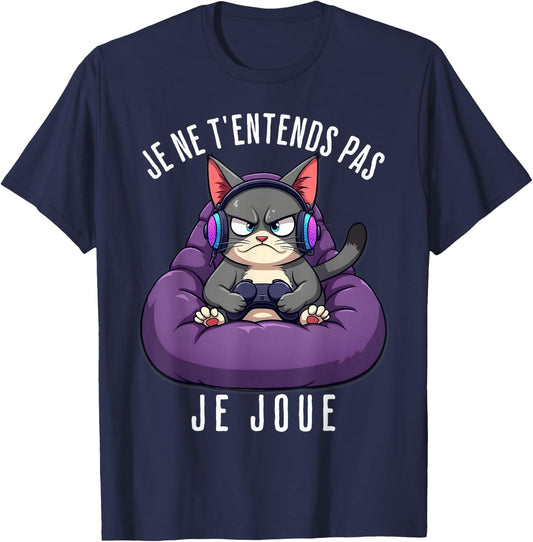 Funny Cat Gamer Funny Man Boy , Black, S T-Shirt - T-Shirt | Navy