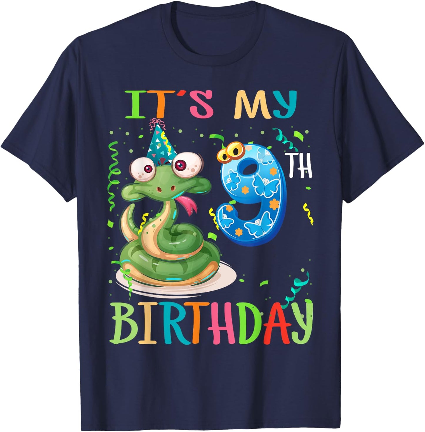 It's My 9th Birthday 9 Years Old Snake Boys Girls Teens T-Shirt - T-Shirt | Navy