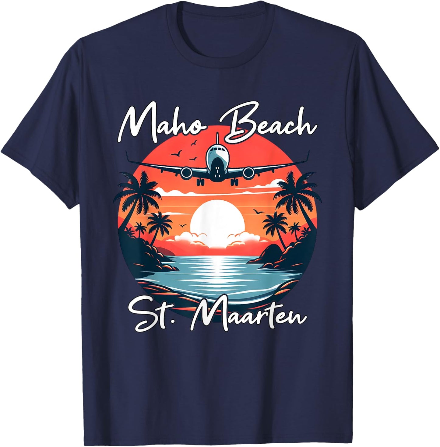 Maho Beach St Maarten , black T-Shirt - T-Shirt | Navy