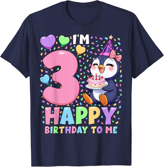 Penguin Birthday Party Shirt | Girls 3rd Birthday Penguin T-Shirt - T-Shirt | Navy