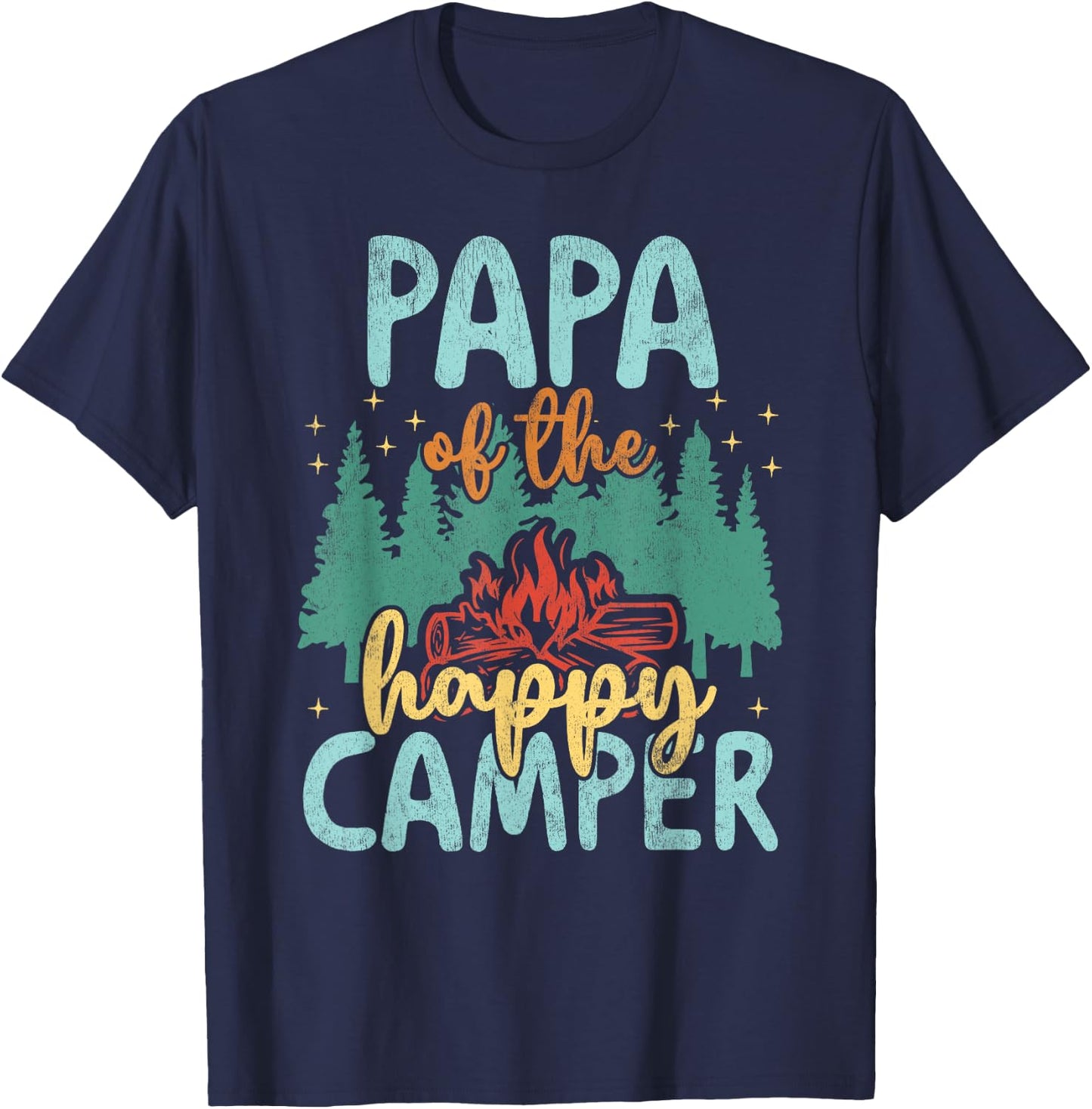 Papa of Happy Camper 1st Birthday Party Retro Papa T-Shirt - T-Shirt | Navy