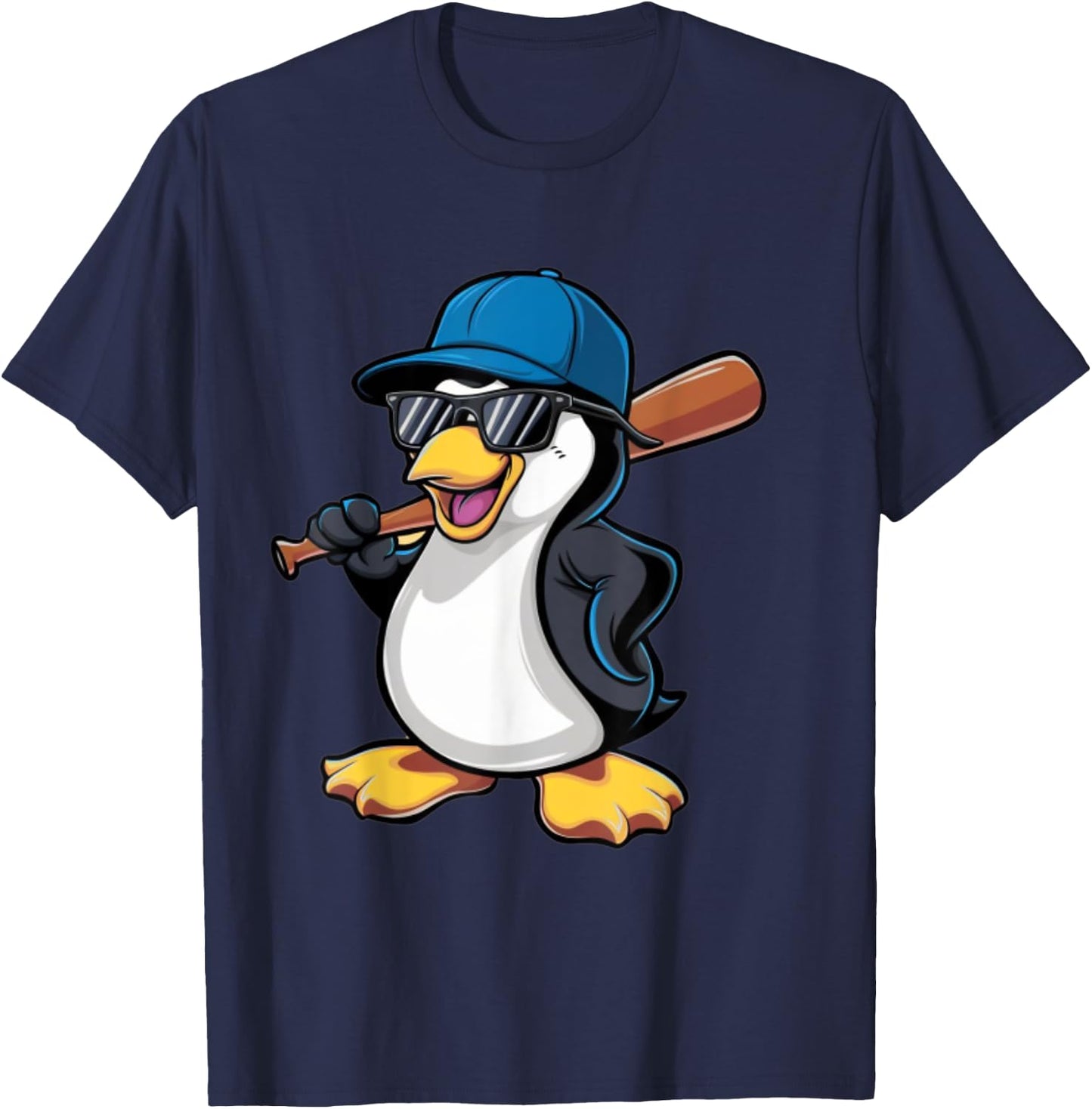 Penguin Baseball Panda Playing Baseball Penguin T-Shirt - T-Shirt | Navy