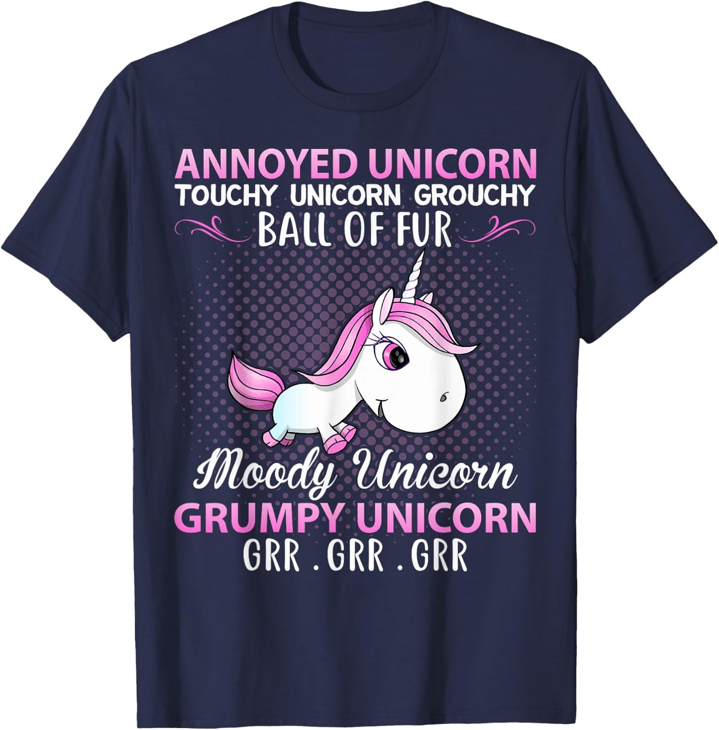 Annoyed Unicorn Touchy Unicorn Grouchy Ball Of Fur Moody Uni T-Shirt - T-Shirt | Navy