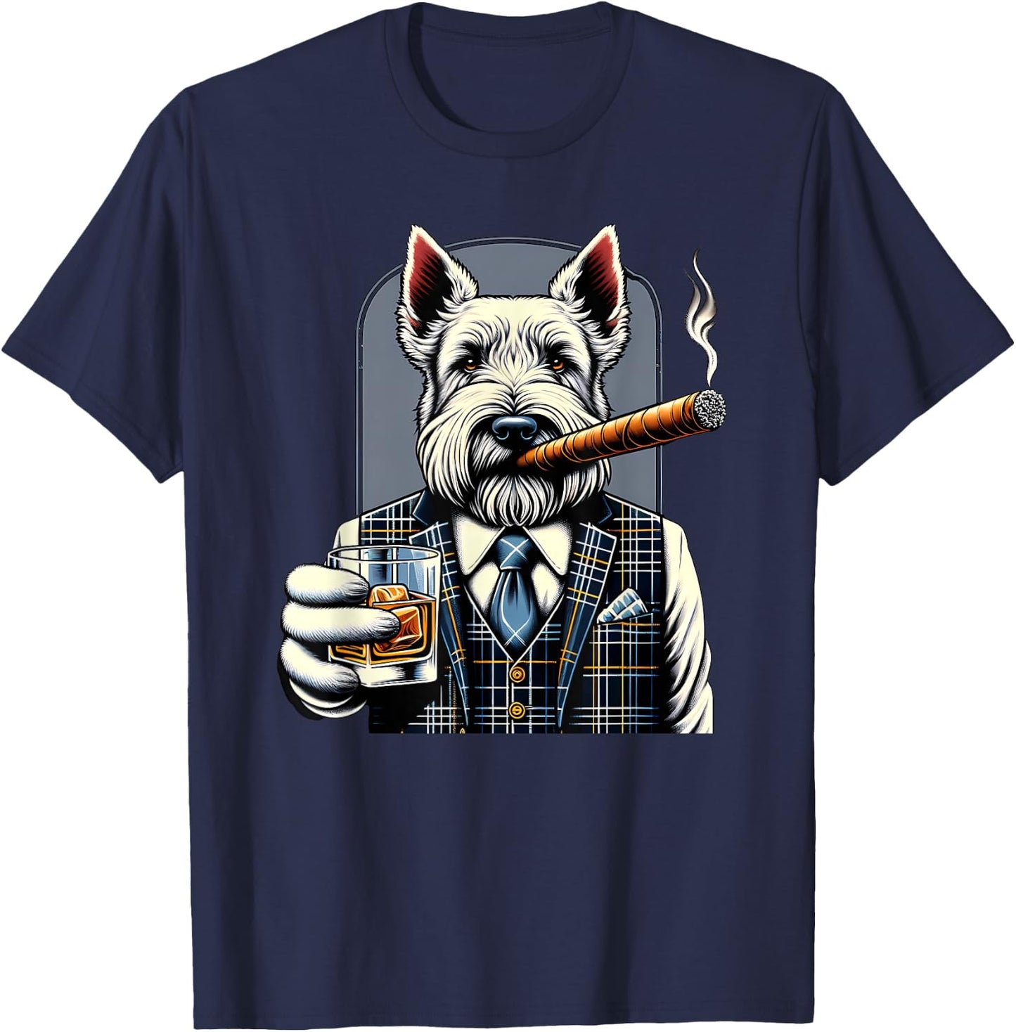 Scottish Terrier Dog Cigar And Whiskey Men Women T-Shirt - T-Shirt | Navy