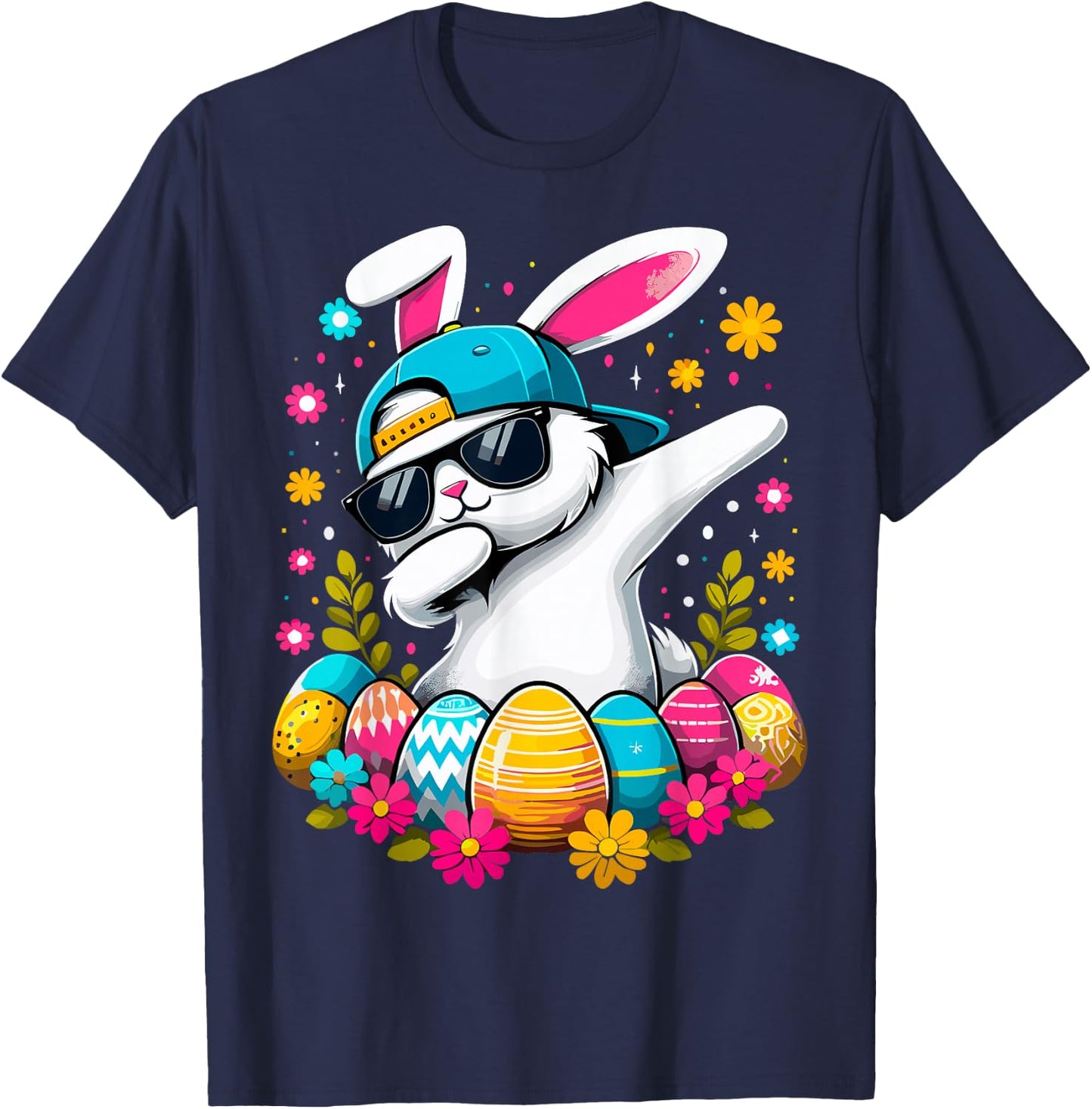 Happy Easter Eggs Cool Dabbing Bunny T-Shirt - T-Shirt | Navy