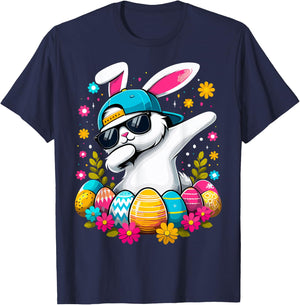 Happy Easter Eggs Cool Dabbing Bunny T-Shirt - T-Shirt | Navy