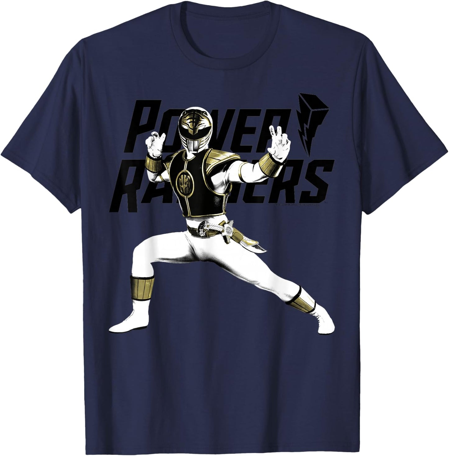 Power Rangers White Ranger Karate Action Pose Logo T-Shirt - T-Shirt | Navy