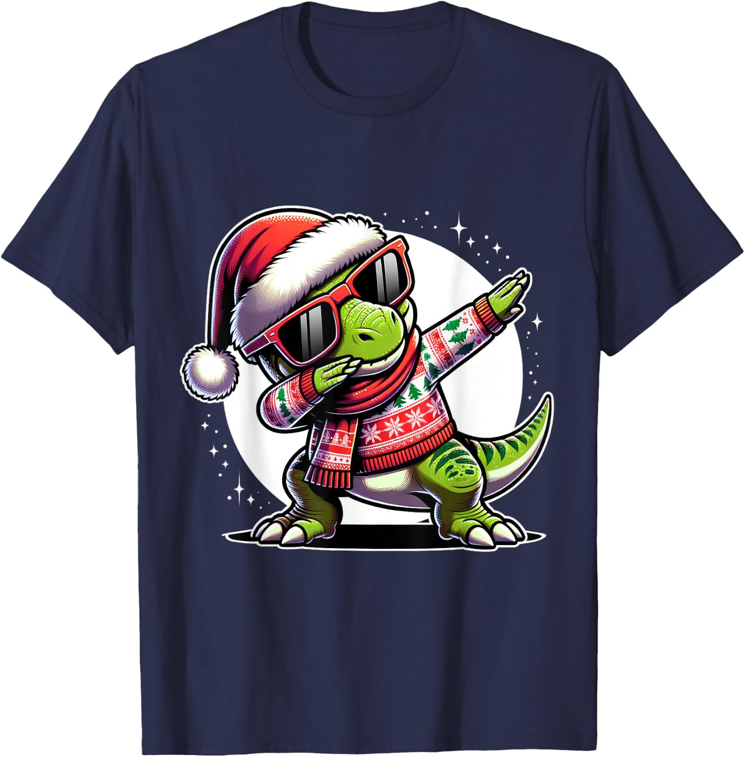 Christmas Dinosaur Boys Dabbing T Rex Santa Xmas Funny T-Shirt - T-Shirt | Navy