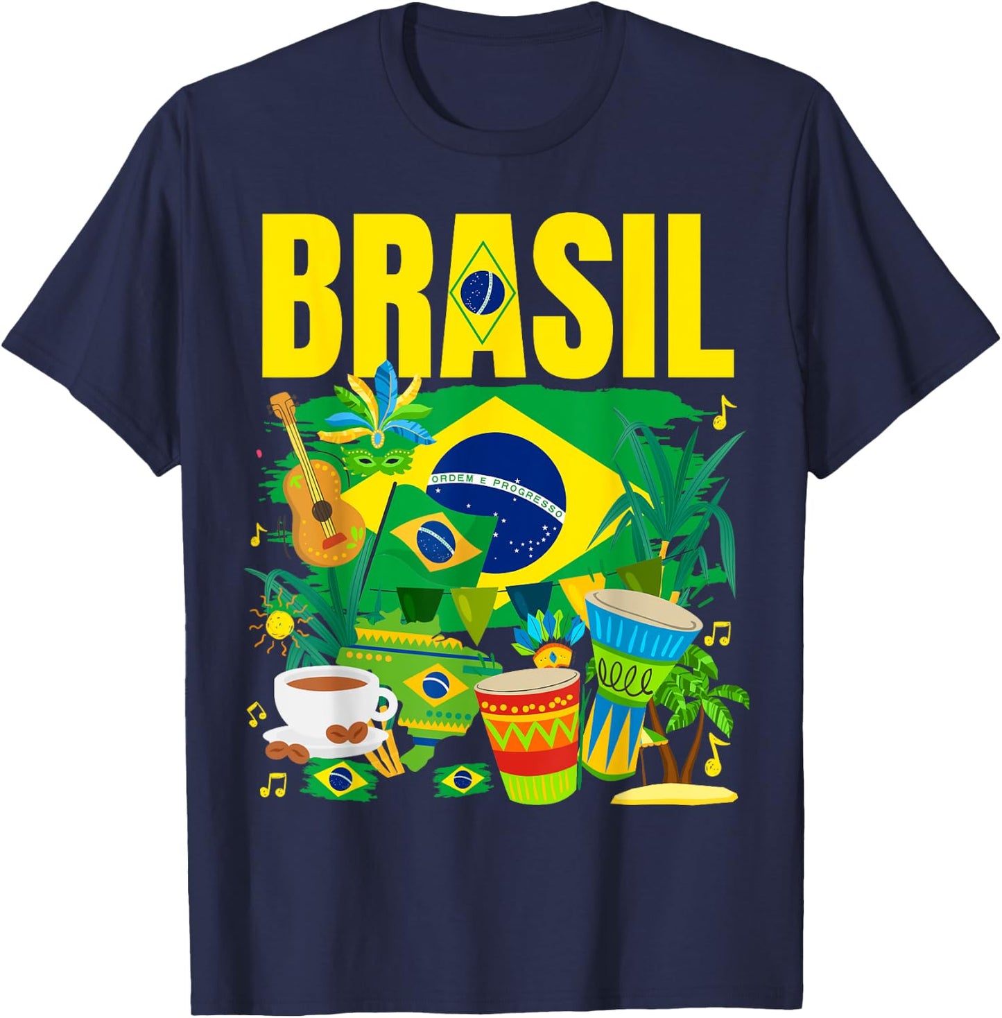 Brazil Flag - Outfit Idea - Brazilian Flag , Black, S T-Shirt - T-Shirt | Navy