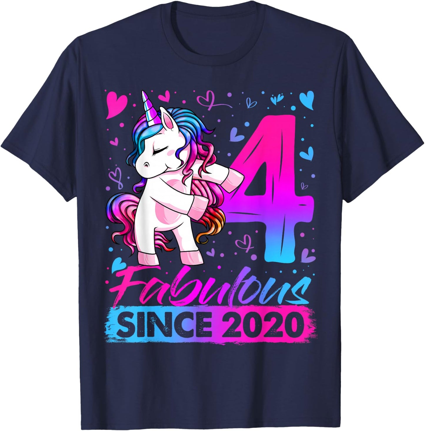 4 Years Old Flossing Unicorn Gifts 4th Birthday Girl Party T-Shirt - T-Shirt | Navy
