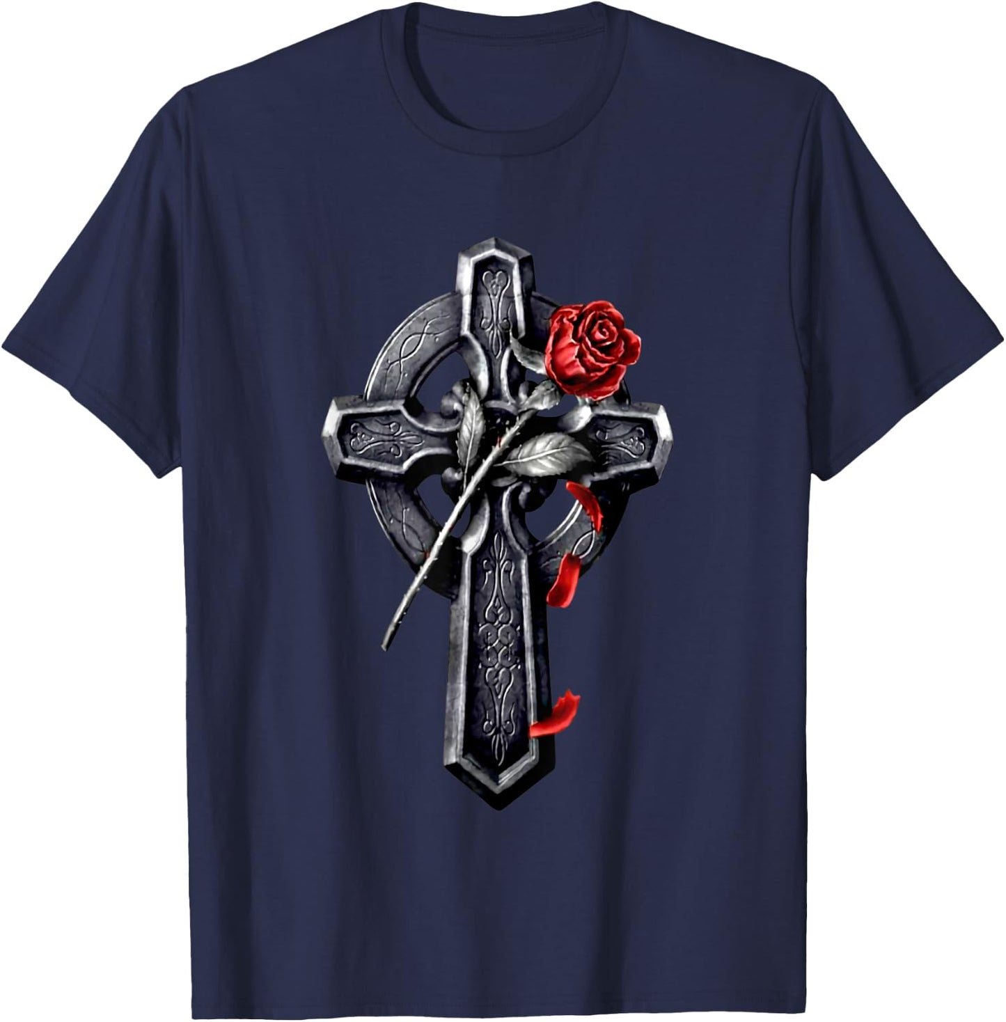 Faith Cross Rose Jesus Christian Lover T-Shirt - T-Shirt | Navy