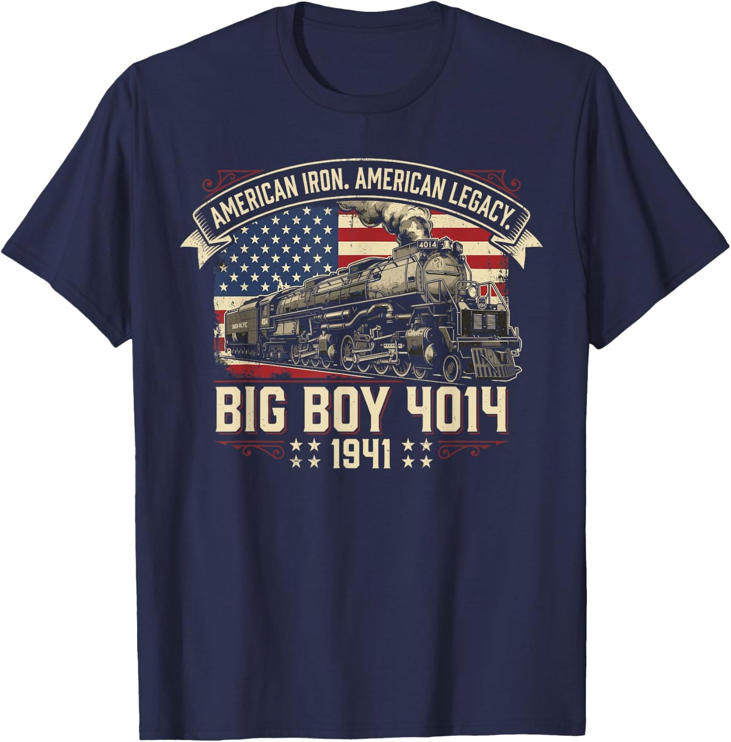 Big Boy Train 4014 Shirt , American Iron Locomotive T-Shirt - T-Shirt | Navy