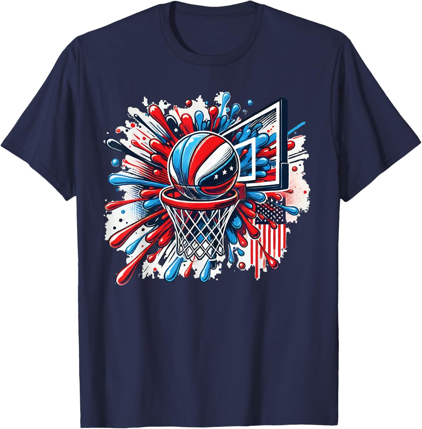 Colorful Basketball Tie Dye Color Splash Basketball Hoop Net T-Shirt - T-Shirt | Navy