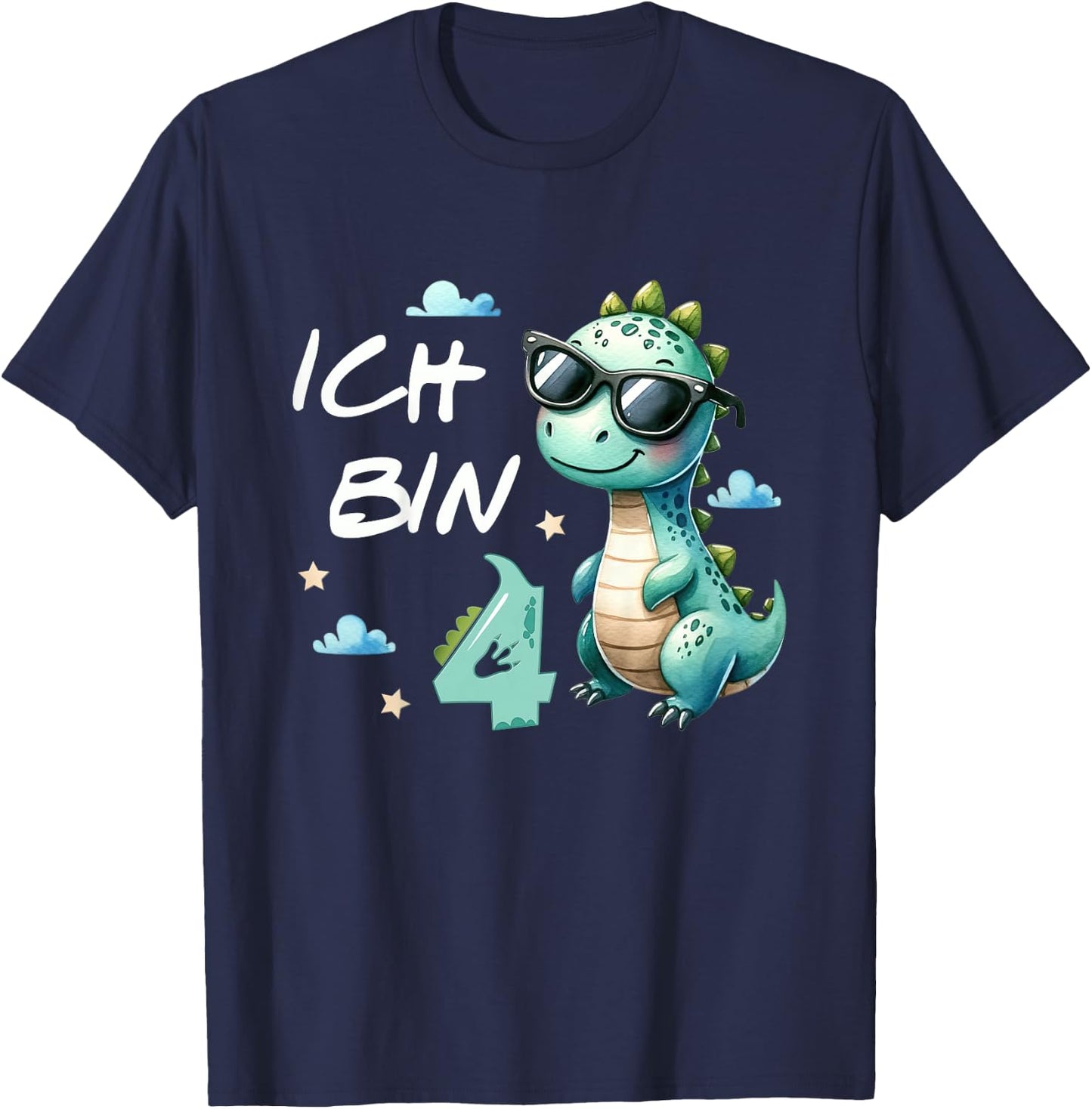 Children's 4th Birthday Boy Girl Gifts 4 Years Old Cool Dino , black T-Shirt - T-Shirt | Navy