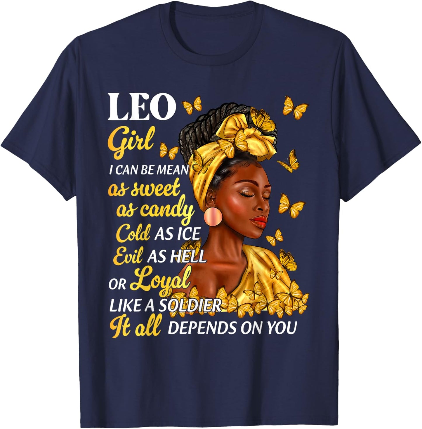 Leo Girl Black Woman Afro Queen Astrology Zodiac T-Shirt - T-Shirt | Navy