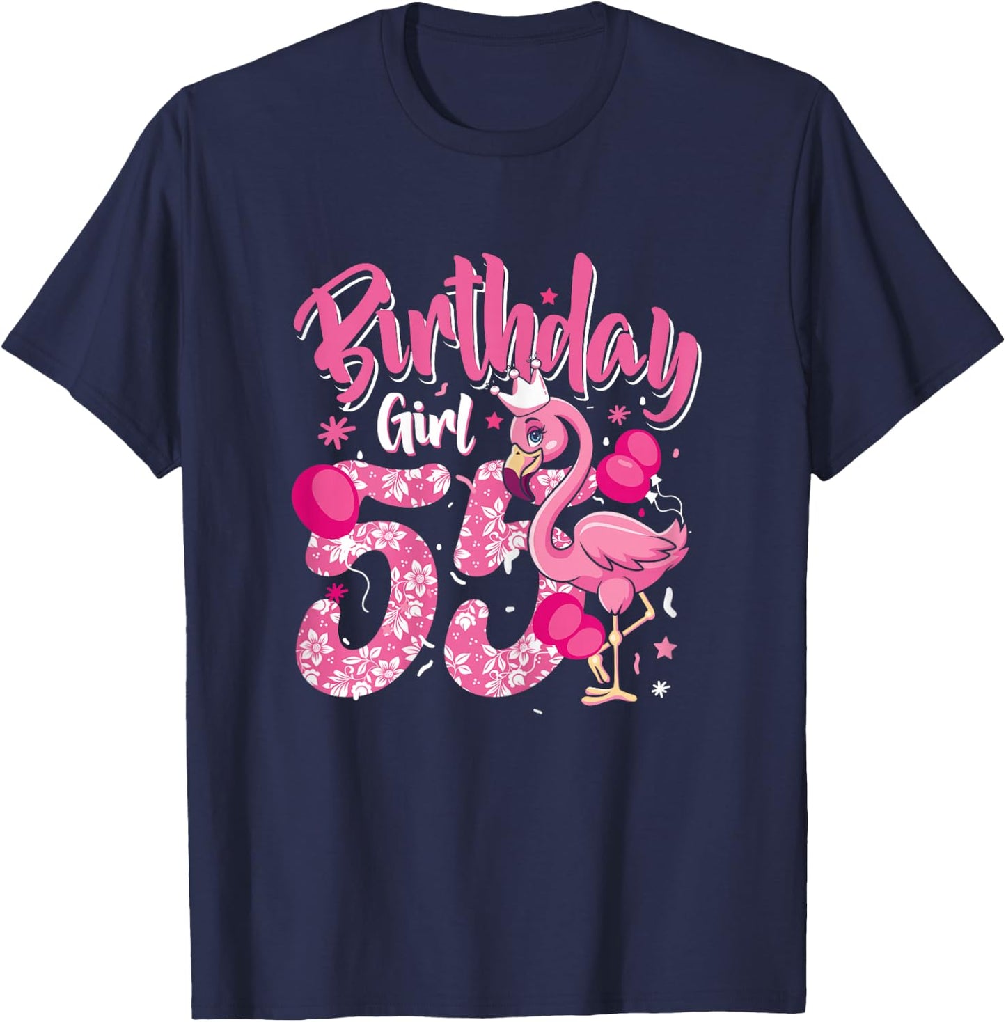 55th Birthday Gift Flamingo Fan 55 Year Old Women 55th Bday T-Shirt - T-Shirt | Navy
