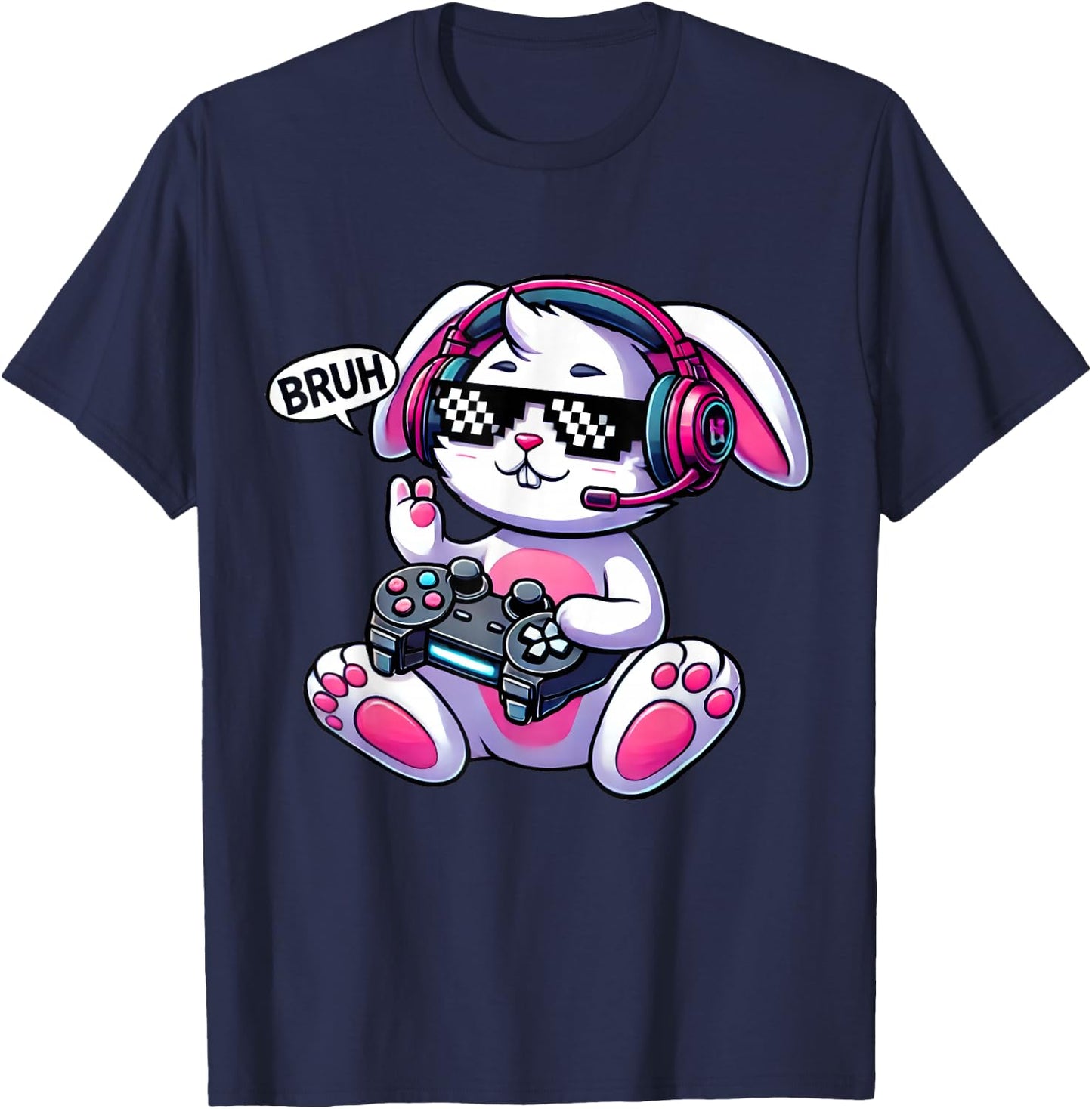 Easter Gamer Bunny – Happy Easter BRUH T-Shirt - T-Shirt | Navy