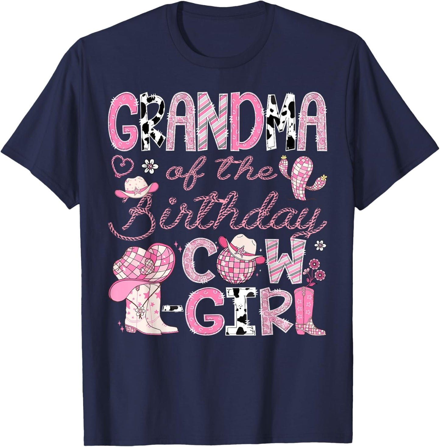 Grandma Of The Birthday Cow-Girl Rodeo CowGirl 1St Birthday T-Shirt - T-Shirt | Navy