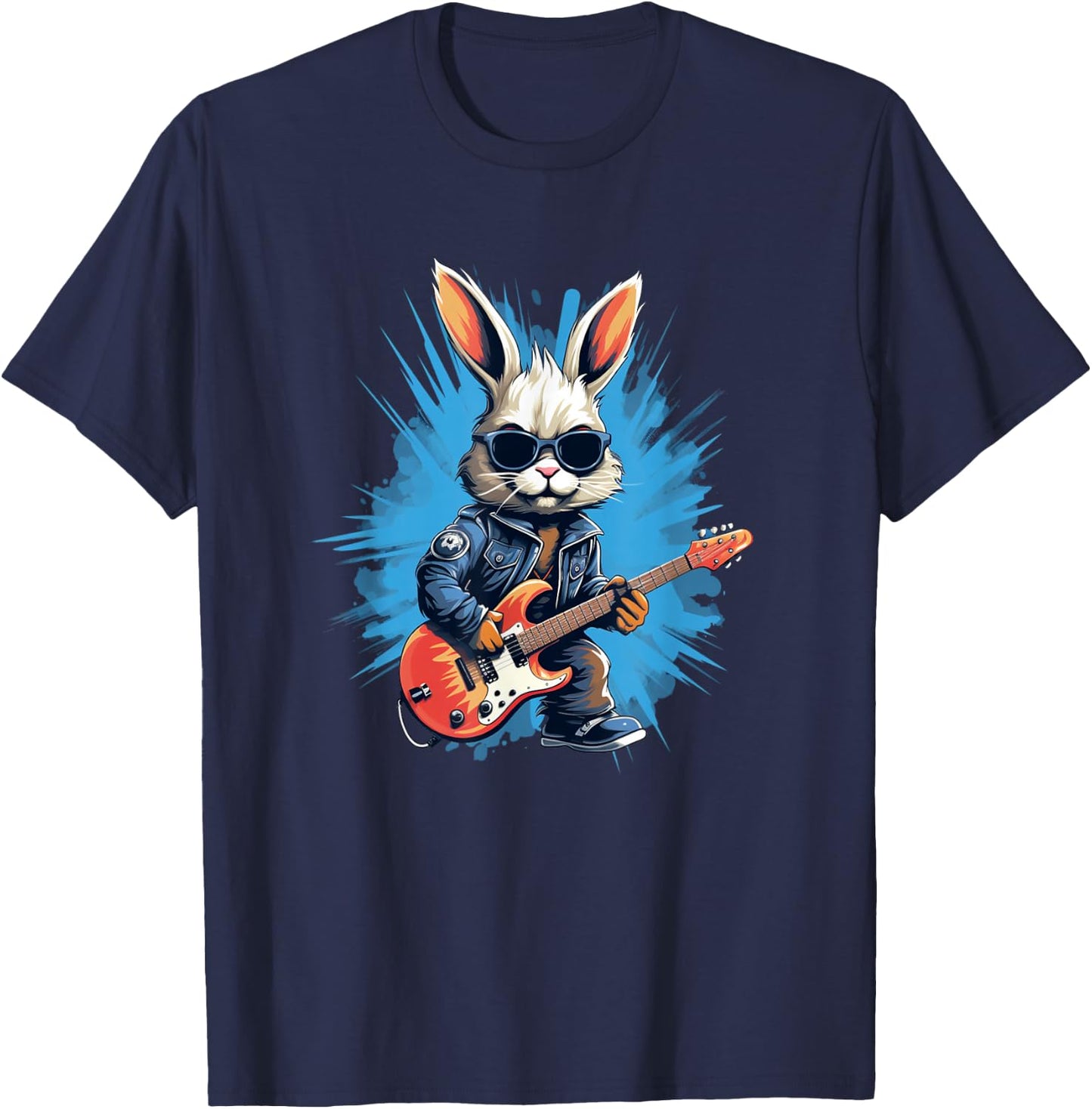 Cool rocker bunny with electric guitar for rock Easter event T-Shirt - T-Shirt | Navy