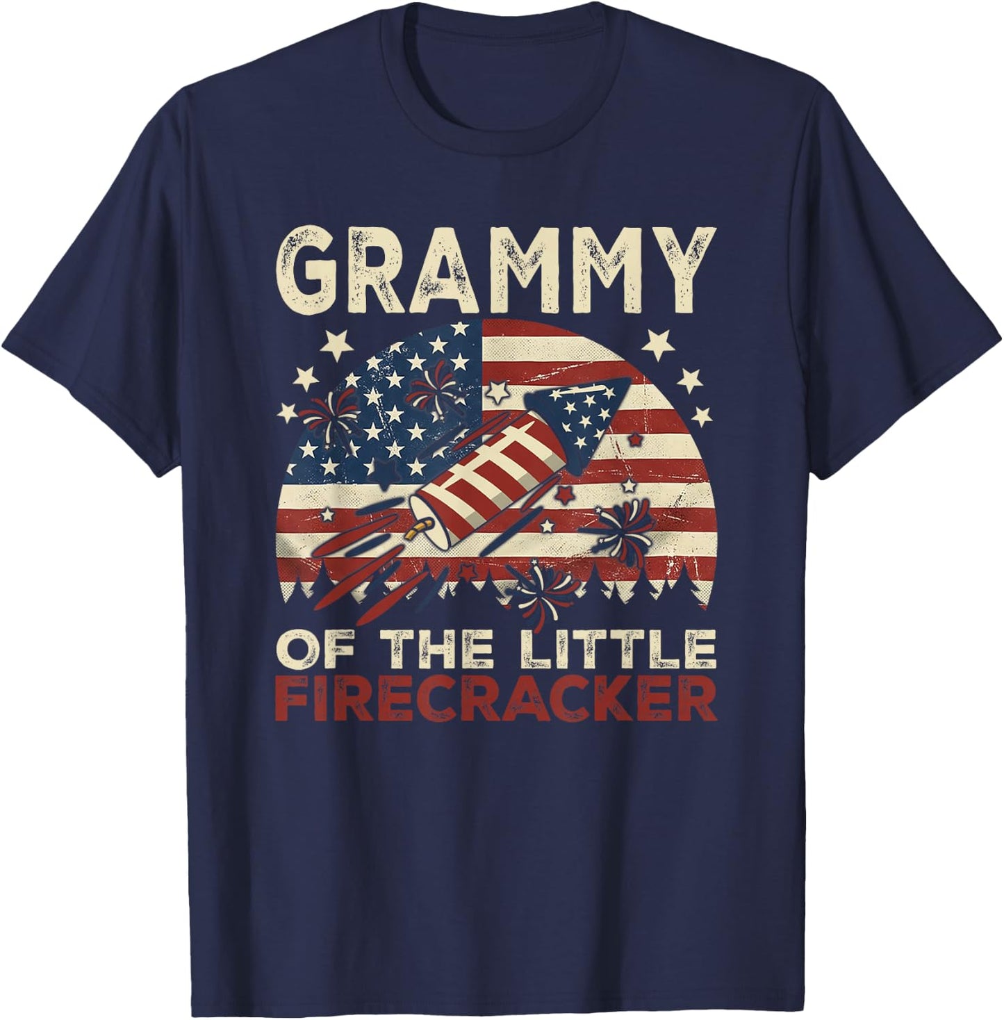 Grammy of The Little Firecracker Fourth of July Birthday T-Shirt - T-Shirt | Navy