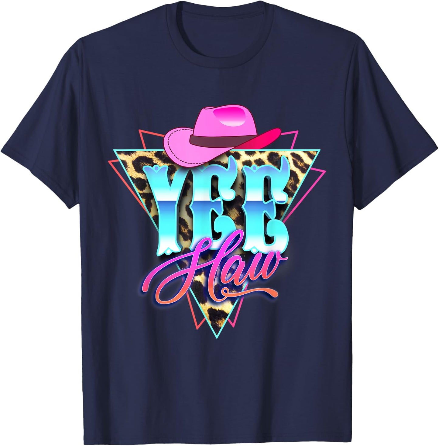 Yee Haw Howdy Rodeo Country Leopard Yeehaw Southern Cowgirl T-Shirt - T-Shirt | Navy