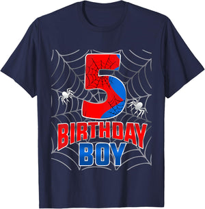 Kids Spider Web Five 5 Years Old It's My 5th Birthday Boy T-Shirt - T-Shirt | Navy