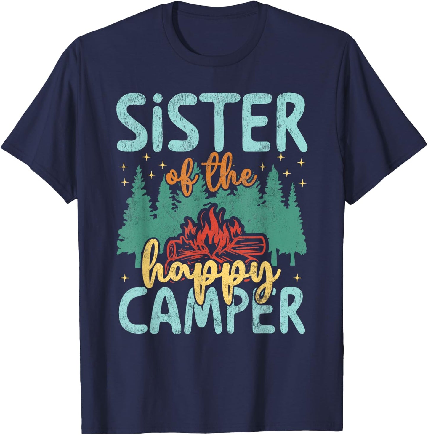 Sister of Happy Camper 1st Birthday Party Retro Sister T-Shirt - T-Shirt | Navy