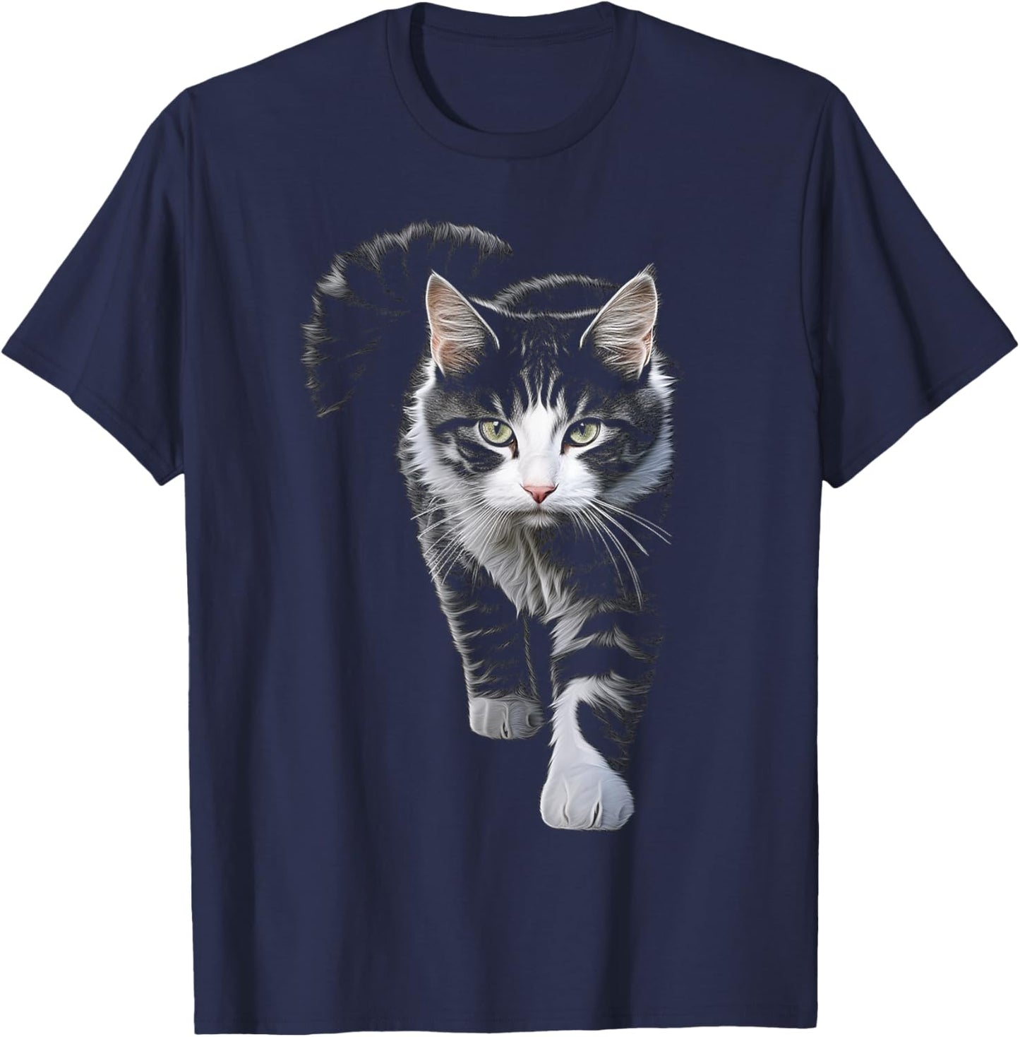 Cat Drawing Animal Art Motif Cat , black T-Shirt - T-Shirt | Navy