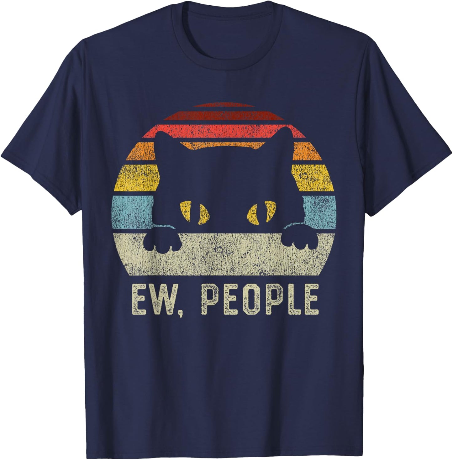 Ew People Retro Cat Funny Vintage Anti Social Introvert T-Shirt - T-Shirt | Navy