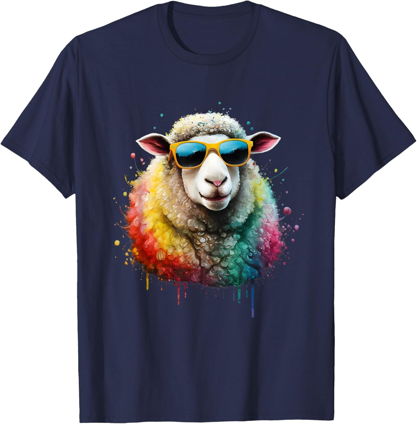 Sheep Men Woman Watercolor Colorful Sheep , Black, S T-Shirt - T-Shirt | Navy