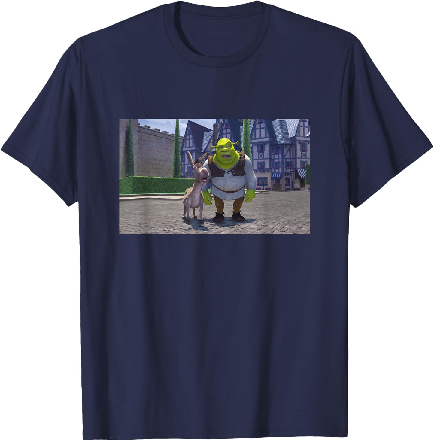 Shrek Iconic Donkey & Shrek Photo Scene Big Chest Poster , black T-Shirt - T-Shirt | Navy