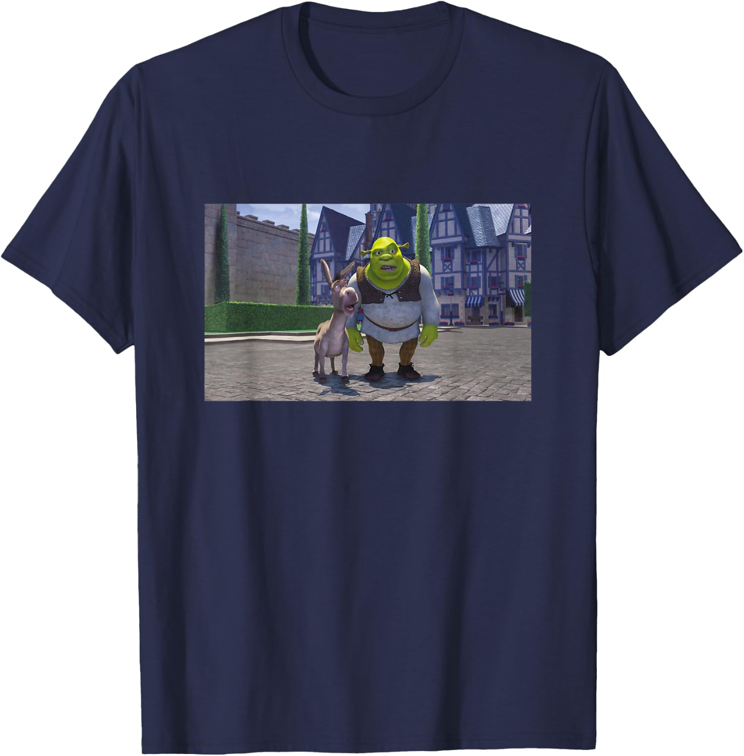 Shrek Iconic Donkey & Shrek Photo Scene Big Chest Poster , black T-Shirt - T-Shirt | Navy