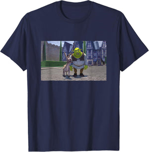 Shrek Iconic Donkey & Shrek Photo Scene Big Chest Poster , black T-Shirt - T-Shirt | Navy