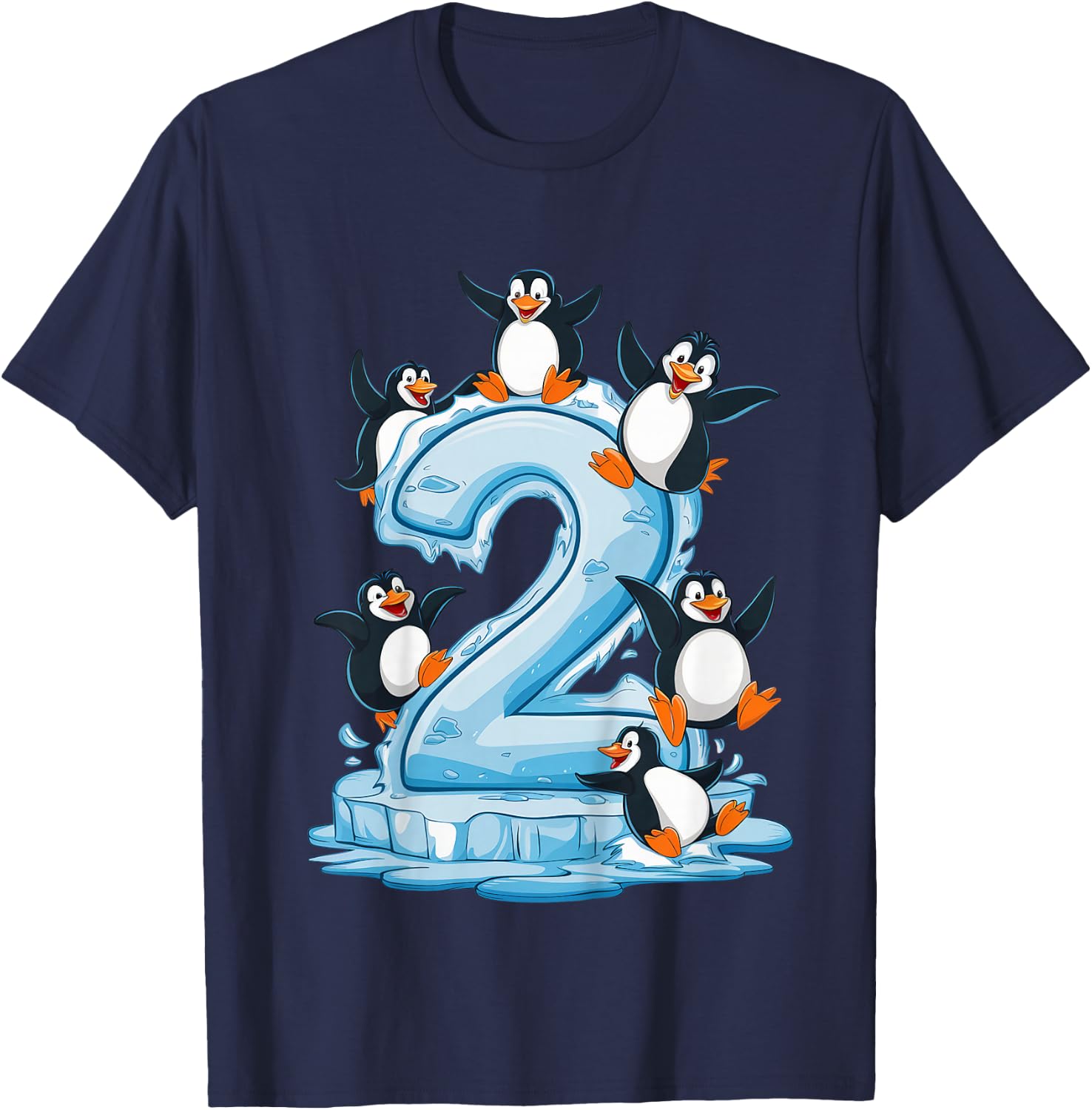 Kids Penguins 2nd Birthday Boys Girls 2 Years Penguin , black T-Shirt - T-Shirt | Navy