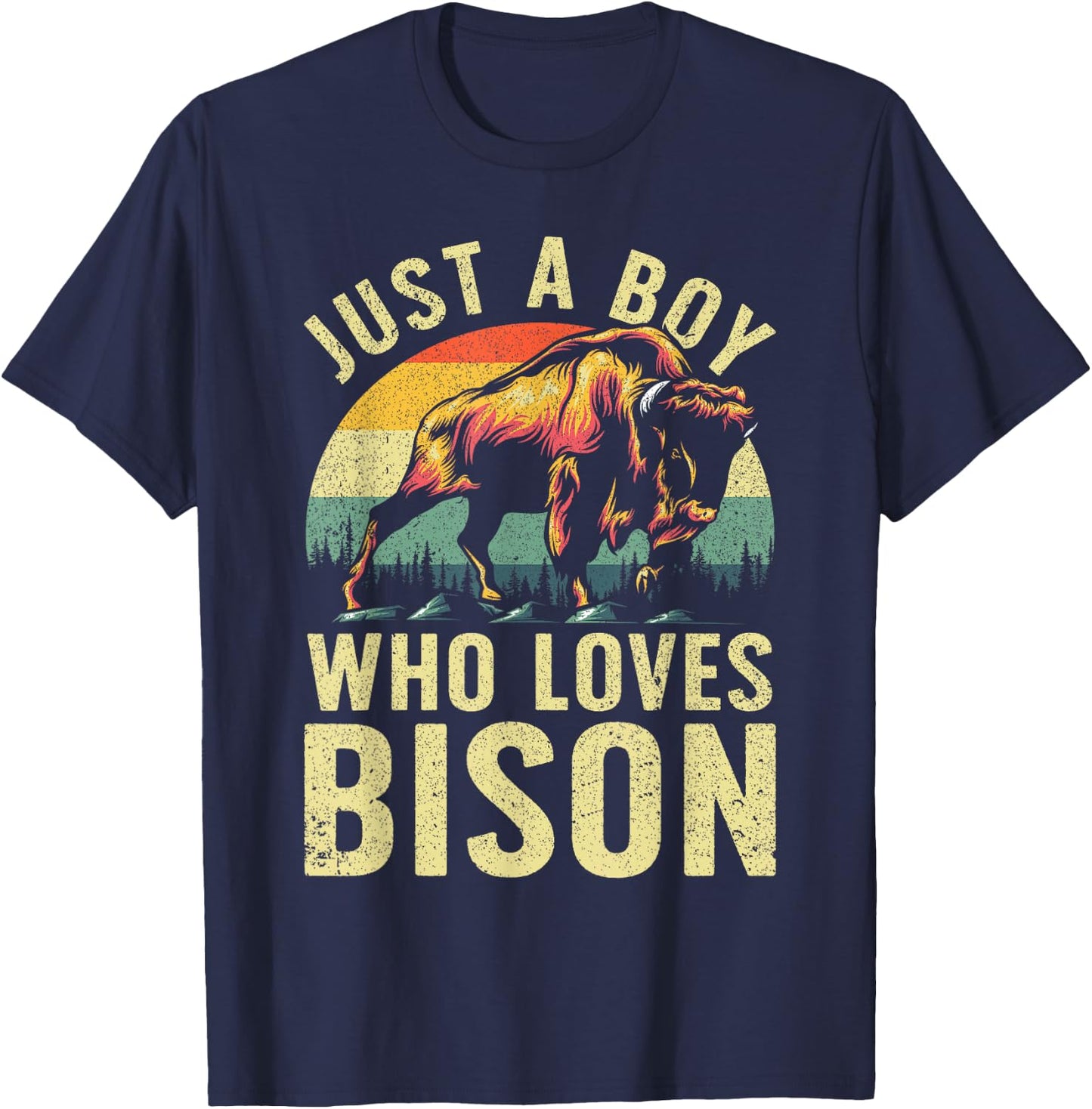Funny Bison Design For Boys Men Buffalo Bovid Animal Lovers T-Shirt - T-Shirt | Navy