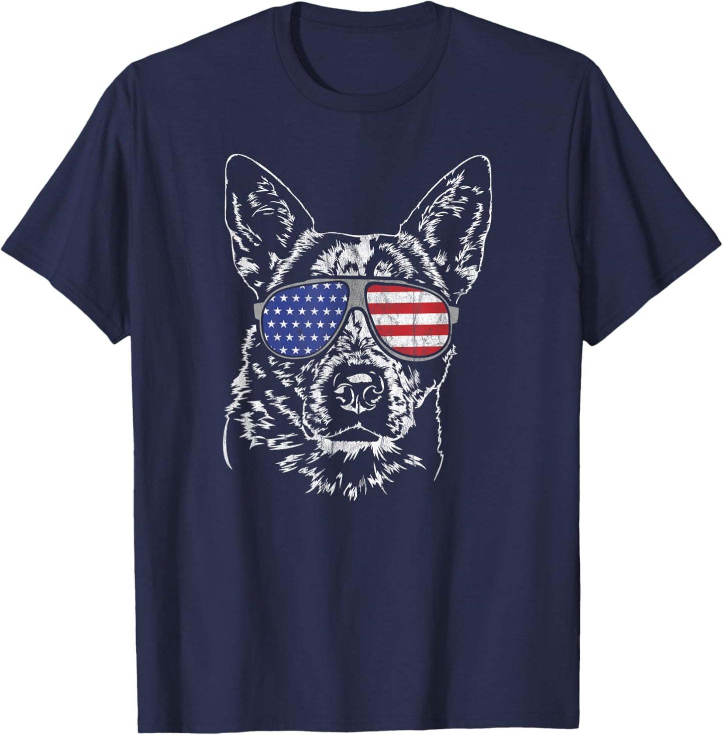 Funny Proud Cattle Dog Heeler American Flag Gift T-Shirt - T-Shirt | Navy